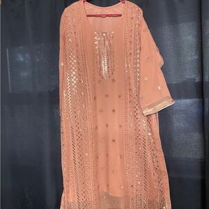 Embellished Peach Traditional Dress plus size suit